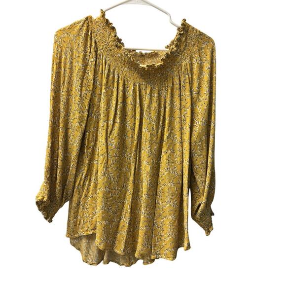 Melloday Yellow Gold Off Shoulder Floral Blouse Size XL - Picture 1 of 5